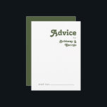 Carte Conseil Vibes rétro simples | Mariage vert olive<br><div class="desc">Cette simple vidéo rétro | carte conseil vert olive est parfait pour vos classiques vintage tonalités terre mariage. L'aménagement comprend une police boho rustique hippie minimaliste. La palette neutre de couleurs du désert du sud-ouest et le lettrage bohème terreux du milieu du siècle se combinent pour un design parfait et...</div>