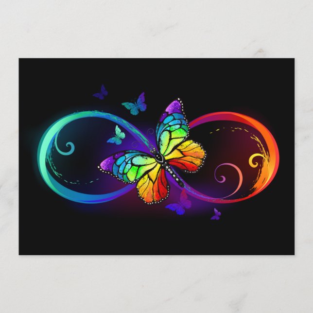 Carte Conseil Vibrant infinity with rainbow butterfly on black (Devant)