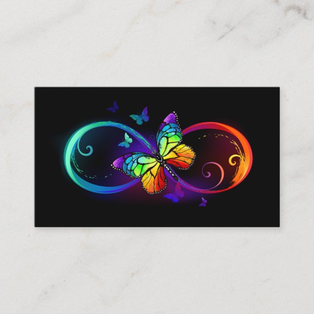 Carte Conseil Vibrant infinity with rainbow butterfly on black (Devant)