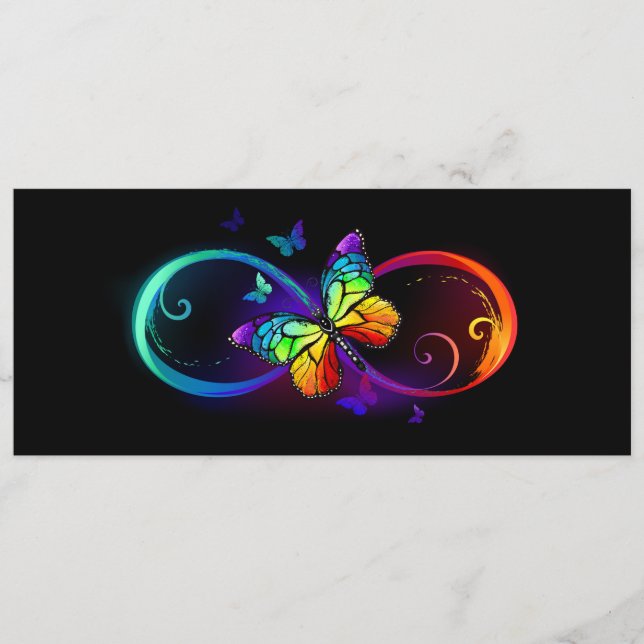 Carte Conseil Vibrant infinity with rainbow butterfly on black (Devant)