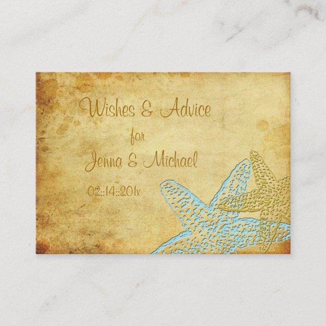 CARTE CONSEIL VINTAGE BLUE STARFISH WISHES & CONSEILS (Devant)
