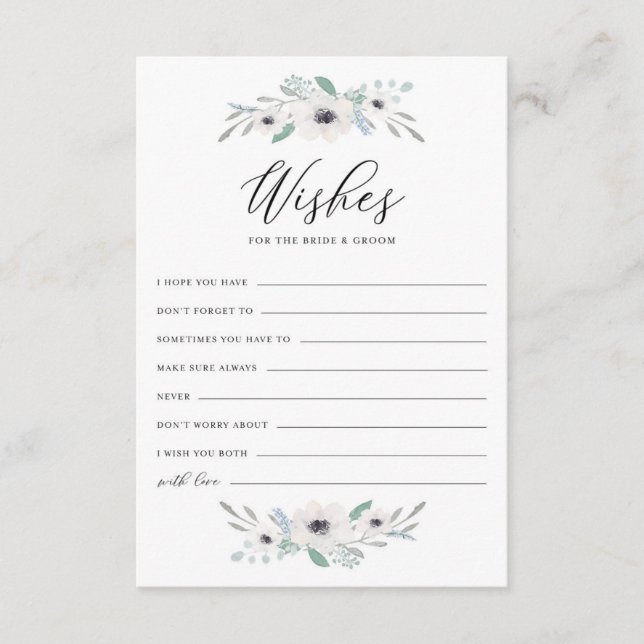 Carte Conseil Vœux d'anémones aquarelle pour la mariée et le mar (Devant)