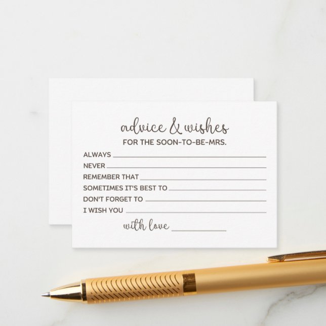 Carte Conseil Vœux De Bonne Chance Pour La Future Mariée (Devant/Arrière en situation)