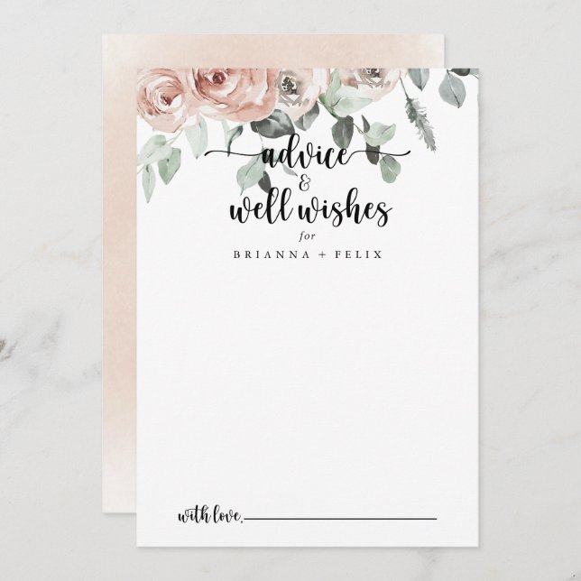 Carte Conseil Vœux de mariage classiques pour une rose poussiére (Devant / Derrière)