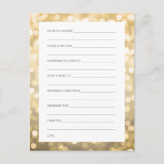 Carte Conseil Wedding shower Wives Parties scintillant Or (Devant)