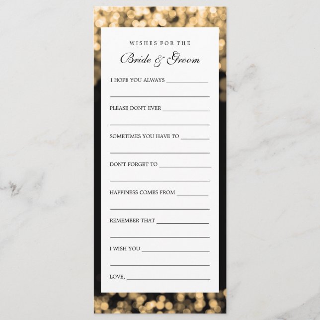 Carte Conseil Wishes For Bride and Groom Gold Lights (Devant)