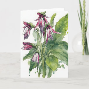 Carte Consoude - Fleurs à l'aquarelle