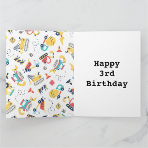 Carte Construction camions jaunes voiture 3e anniversair