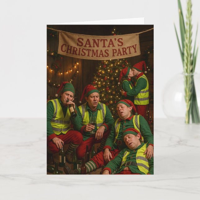 Carte Construction Christmas card - drunk elves! (Devant)