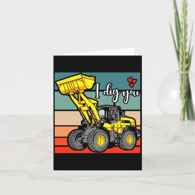 Carte Construction Vehicles Valentines Hearts Excavator  (Devant)