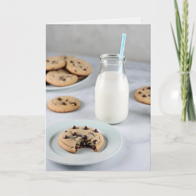 Carte Cookies à chips au chocolat d'anniversaire et lait (Devant)