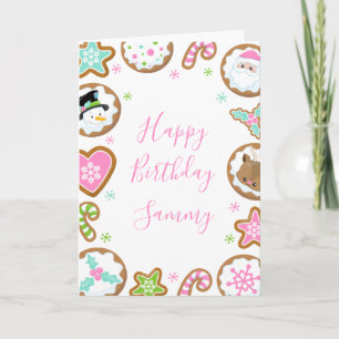 Carte Cookies de Noël Rose et Vert Joyeux Anniversaire