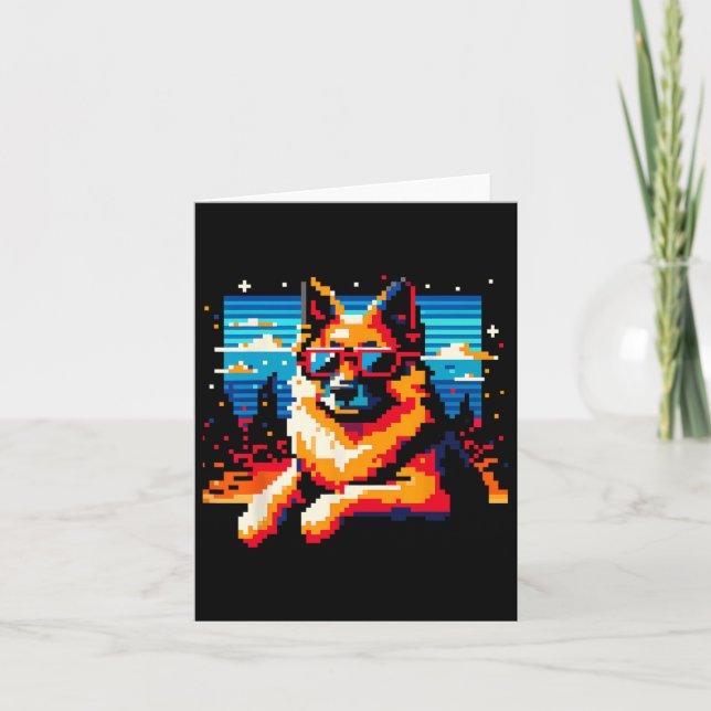 Carte Cool berger allemand chien Pixel style d'art Noël (Devant)