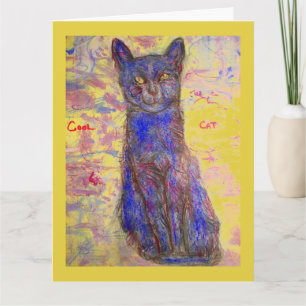 Carte cool bleu chat heureux garçon d'anniversaire