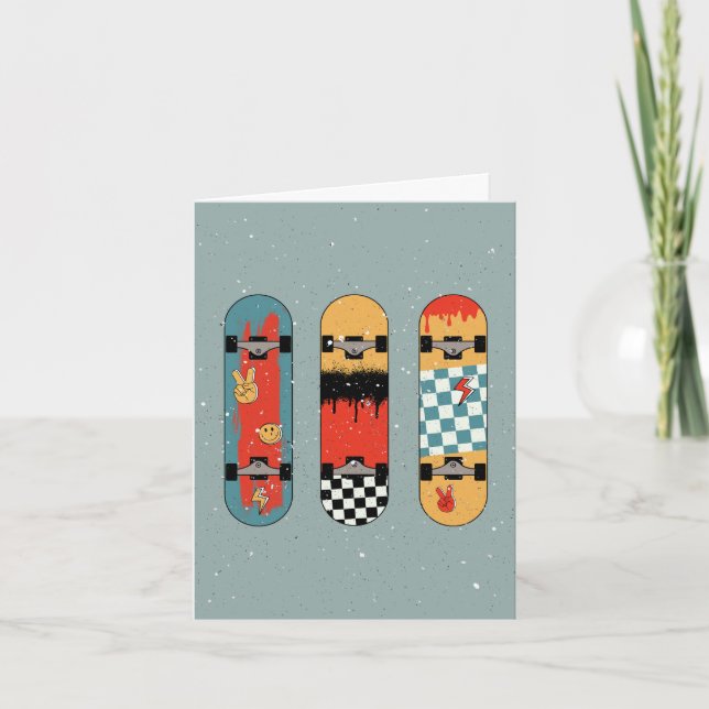 Carte Cool bleu Retro Skateboard (Devant)