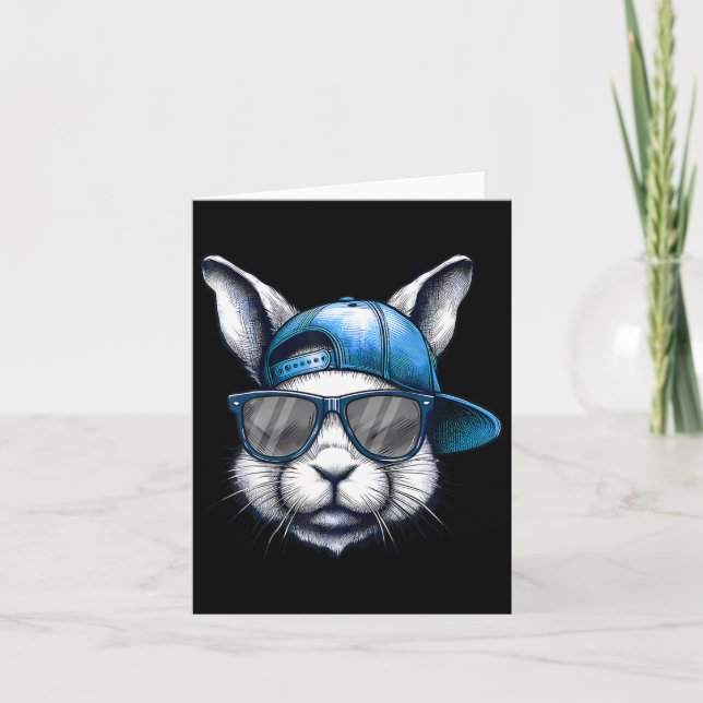 Carte Cool Bunny Face Joyeuses Chemises de Pâques Pour G (Devant)