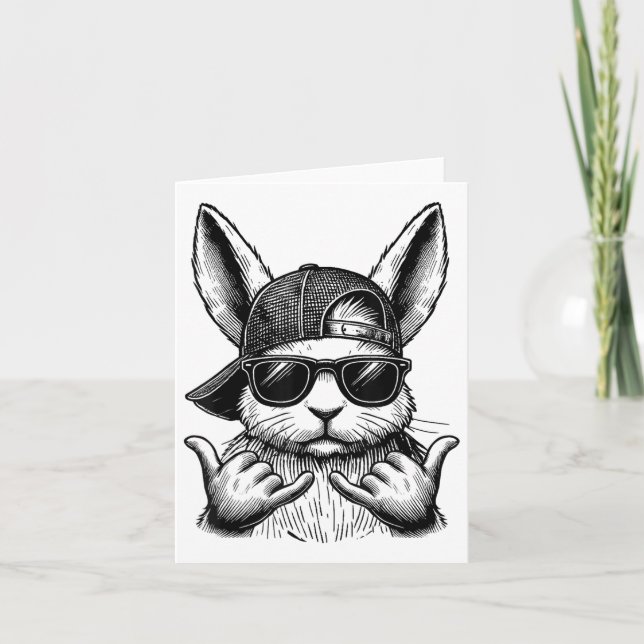 Carte Cool Bunny Face Sungles Rabbit Jour de Pâques Enfa (Devant)