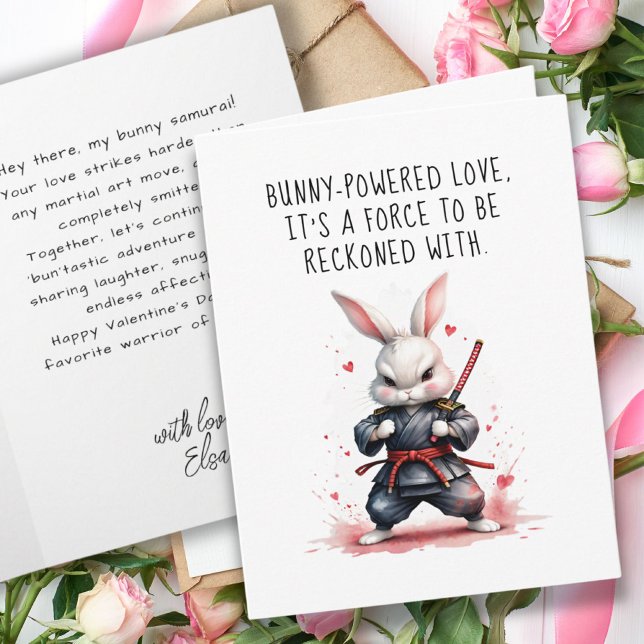 Carte Cool Bunny Ninja Guerrier Boyami Saint Valentin (Cool White Bunny Ninja Warrior Valentine's Day Card)