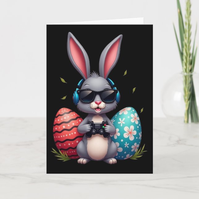 Carte Cool Bunny With Sungl And Video Games Decor Easter (Devant)
