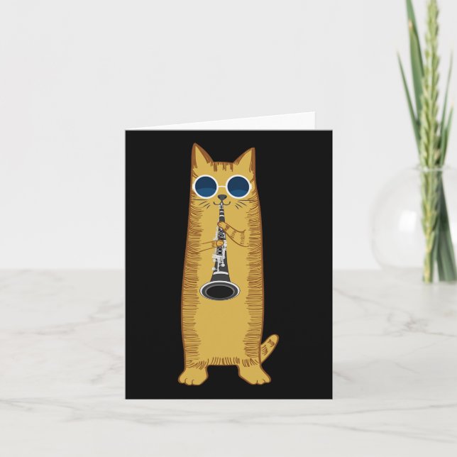 Carte Cool Cat Playing The Clarinet Design Hippy Hipster (Devant)