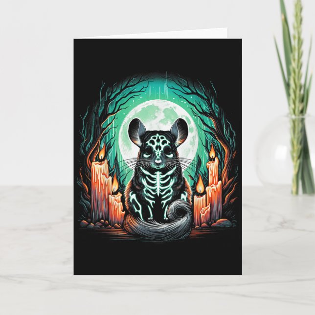 Carte Cool Chinchilla Skeleton Halloween Christmas Birth (Devant)