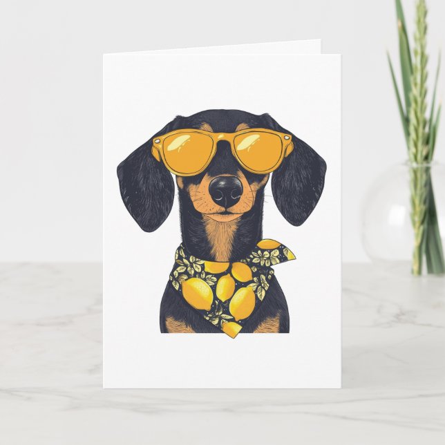 Carte Cool Dachshund Chien Lunettes de soleil Lemons (Devant)