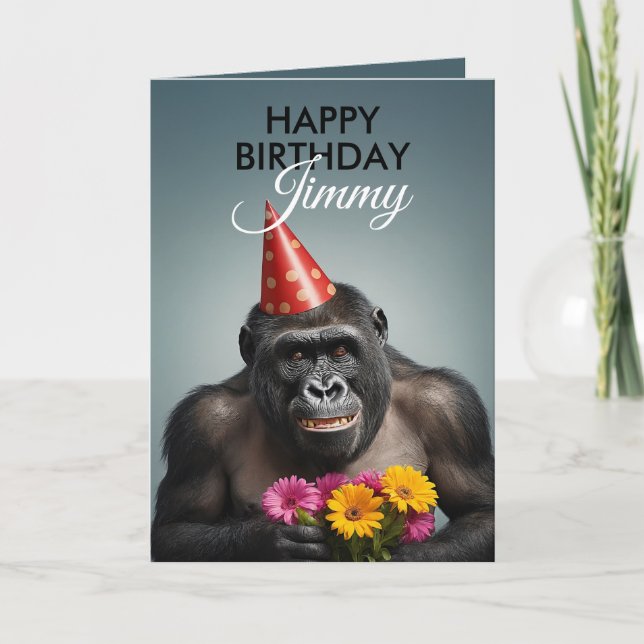 Carte Cool Dark Turquoise sourire Gorilla Anniversaire (Devant)