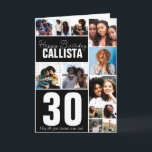 Carte Cool Family Friends Photo Collage Happy Birthday<br><div class="desc">This cool and cute happy birthday greeting card is perfect for any friend or family member. It features twelve customizable photograph pictures with the quote, "Happy Birthday, " name, and age "30" (which can be changed to any age) in white on top of black color block squares. It's modern, fun,...</div>