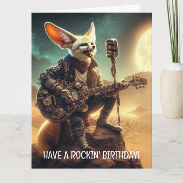 Carte Cool Fennec Fox Rocks Guitare acoustique dans le d (Devant)