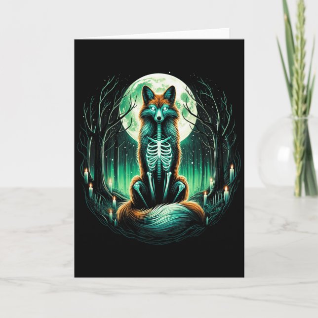 Carte Cool Fox Skeleton Halloween Christmas Birthday  (Devant)