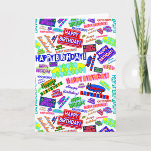 Carte Cool Fun Dynamic Retro Joyeux Motif d'anniversaire