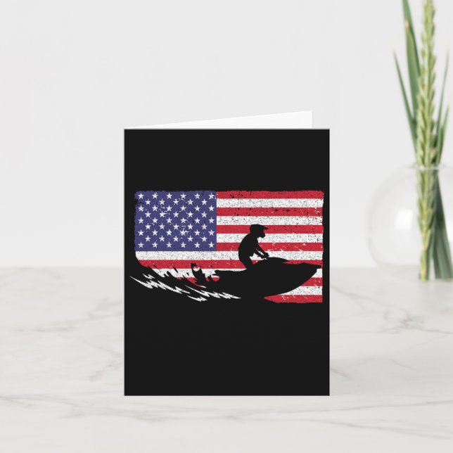 Carte Cool Jet Ski Pour Hommes Femmes Skieuses Us Drapea (Devant)