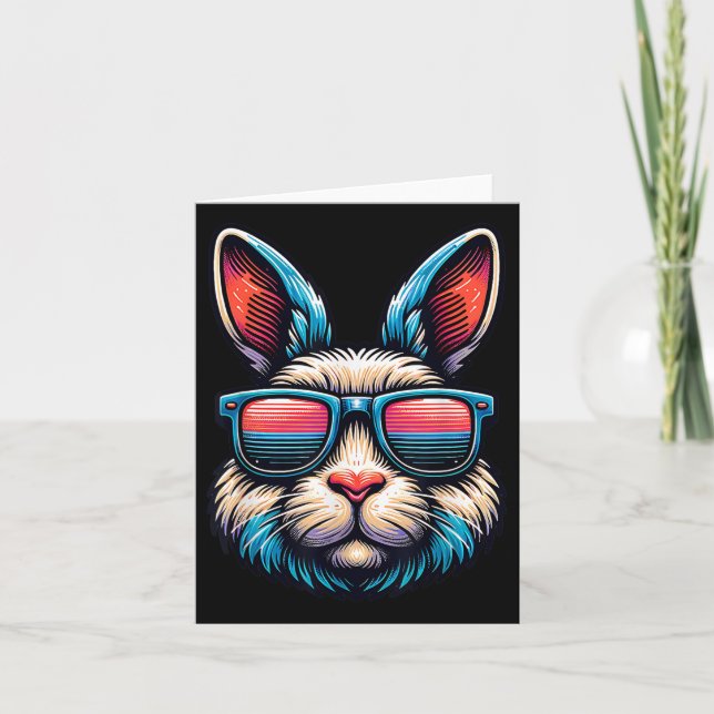 Carte Cool Lapin De Pâques Visage Avec Tiges De Soleil A (Devant)