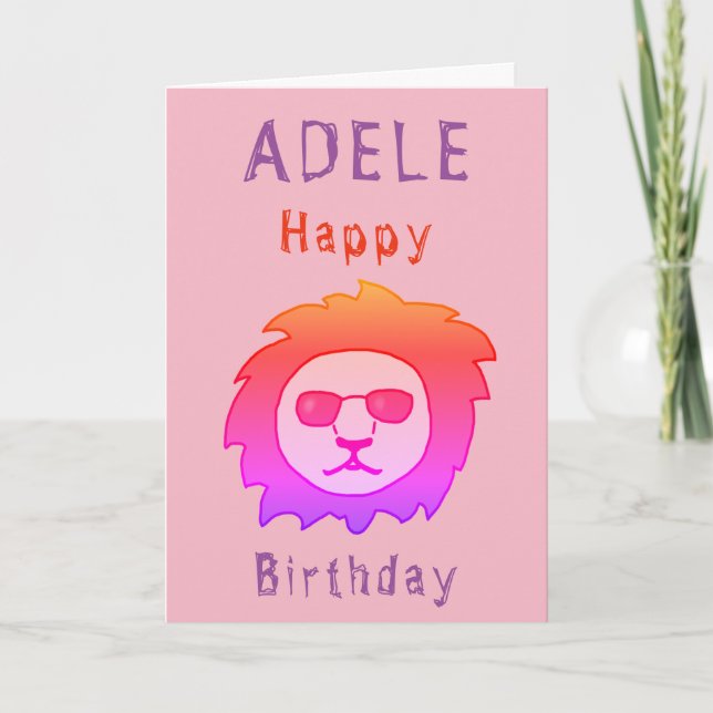 Carte Cool Lion rose heureux anniversaire fille (Devant)