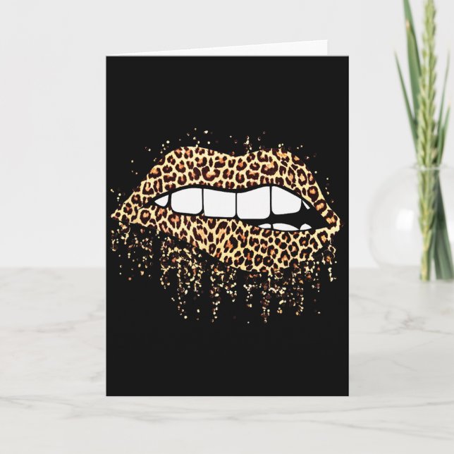 Carte Cool Lips Bite Kiss Me Impression Léopard Guépard- (Devant)