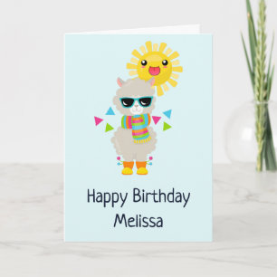 Carte Cool Llama et souriant Kawaii Anniversaire du sole