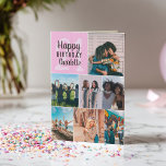 Carte Cool modern pink photos collage grid 21 birthday<br><div class="desc">Cool modern pink photos collage grid 21 birthday ,  add 8 of your friends favorite photo with a modern and cool elegant script font typography. Add your message inside.</div>
