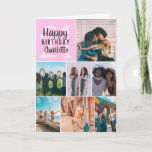 Carte Cool modern pink photos collage grid 21 birthday<br><div class="desc">Cool modern pink photos collage grid 21 birthday ,  add 8 of your friends favorite photo with a modern and cool elegant script font typography. Add your message inside.</div>