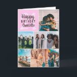 Carte Cool modern pink photos collage grid 21 birthday<br><div class="desc">Cool modern pink photos collage grid 21 birthday ,  add 8 of your friends favorite photo with a modern and cool elegant script font typography. Add your message inside.</div>