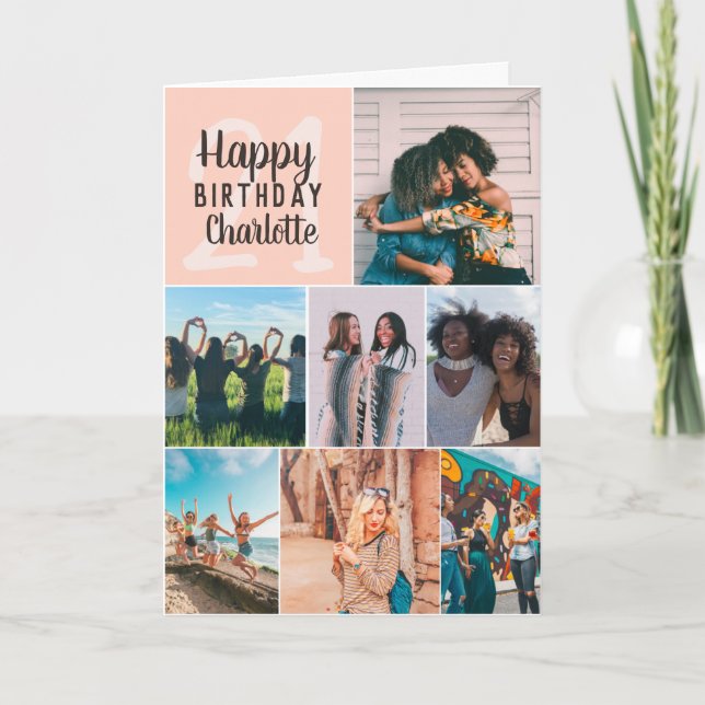 Carte Cool moderne blush photos grille de collage 21 ann (Devant)