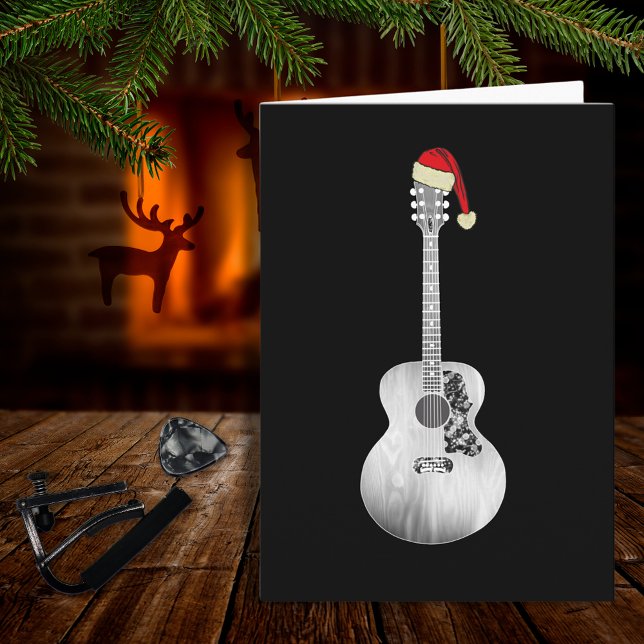 Carte Cool Noël Acoustique Guitare noir et blanc (Guitar players Christmas holiday card)