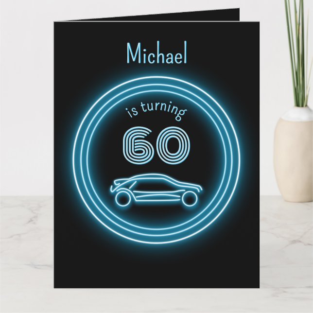 Carte Cool noir et néon Look bleu Racecar pour hommes (Devant)