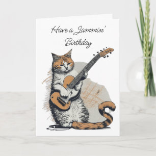 Carte Cool Orange Chat Jamming sur la guitare