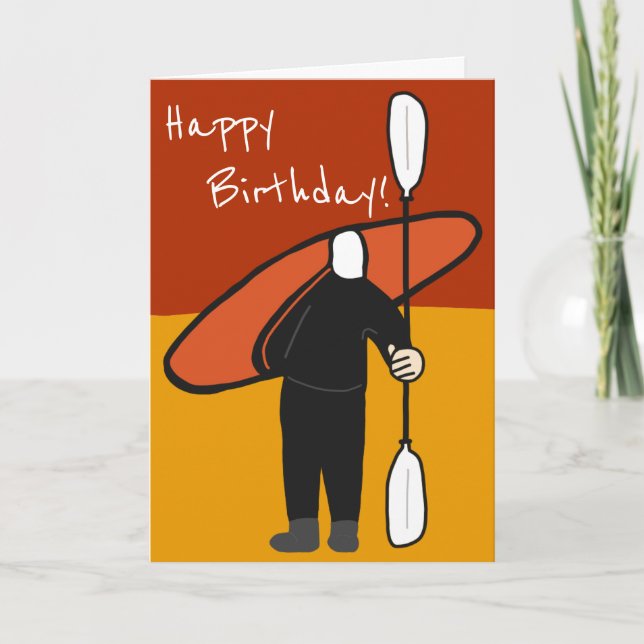 Carte Cool Red and Orange Wetsuit Kayak and Paddle (Devant)