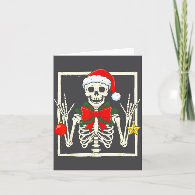 Carte Cool Rocker Skeleton Santa Hat Christmas Punk Rock (Devant)