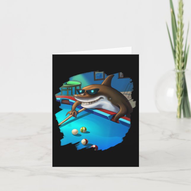 Carte Cool Shark Jouer Billard De Piscine Dans Le Salon  (Devant)
