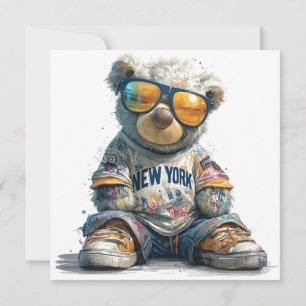 Carte Cool Teddy Bear dans les lunettes de soleil et une