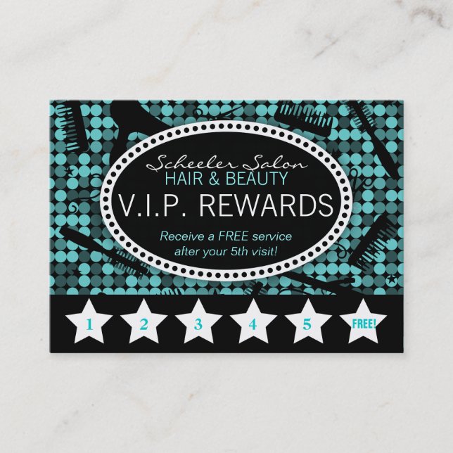 Carte Cool Turquoise Glam Custom Salon Loyalty Pun (Devant)