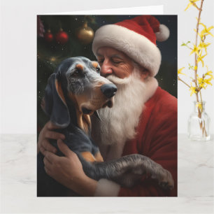 Carte Coonhound Bluetick avec Noël au Père Noël