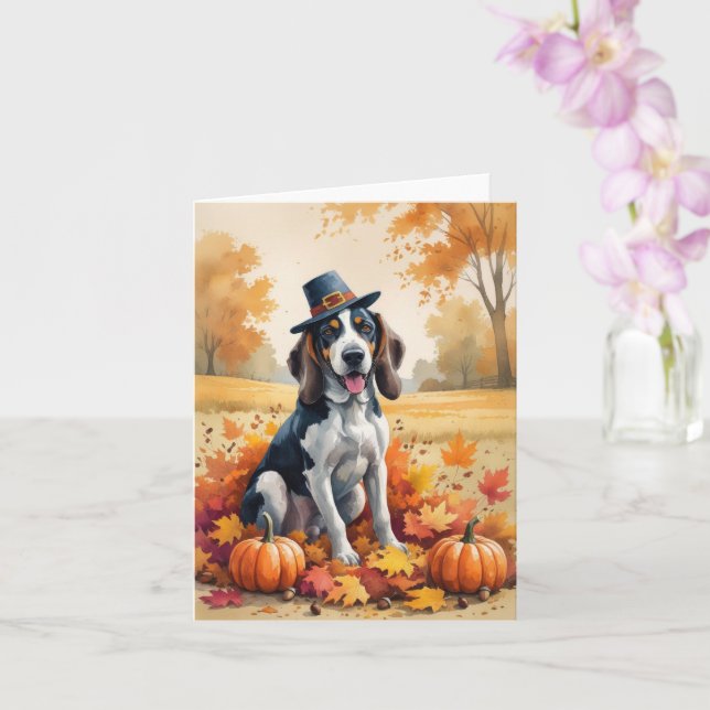 Carte Coonhound Bluetick Feuilles d'automne Art de Thank (Orchidée)